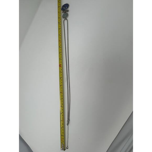 C 1946 Silver Tone with Green and Blue Stone Necklace - Picture 4 of 10